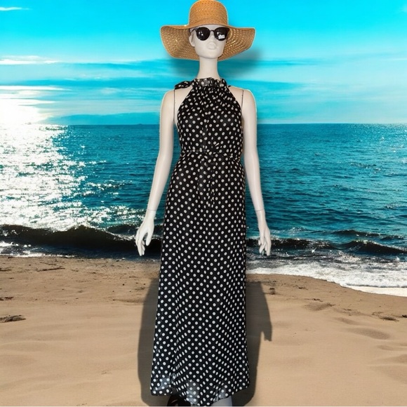 Cheng Xin NWT Dress Black White Polka Dot Halter Neck Maxi Resortwear Size XXL - Picture 14 of 16